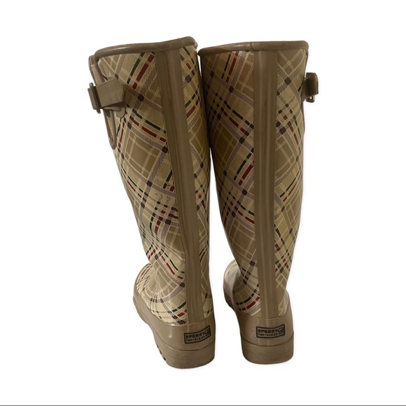 Sperry Plaid Tan Rubber Waterproof Rain-boots Size 6 - Picture 4 of 5